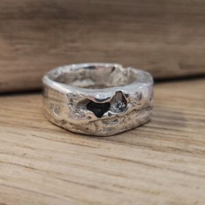 Raw sapphire cast silver ring